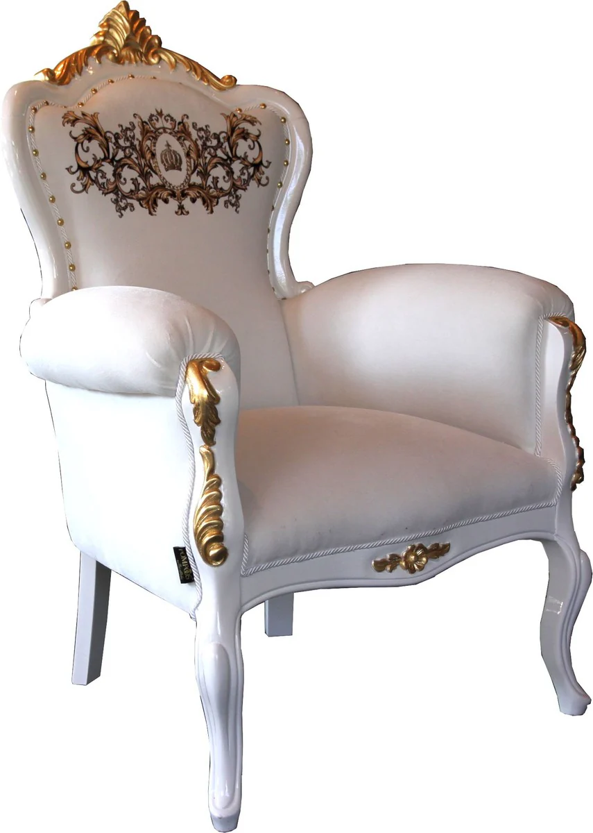 Pompöös by luxury baroque armchair Bergere white / gold decorated with glittering stones - Pompööser baroque armchair designed by Harald Glööckler