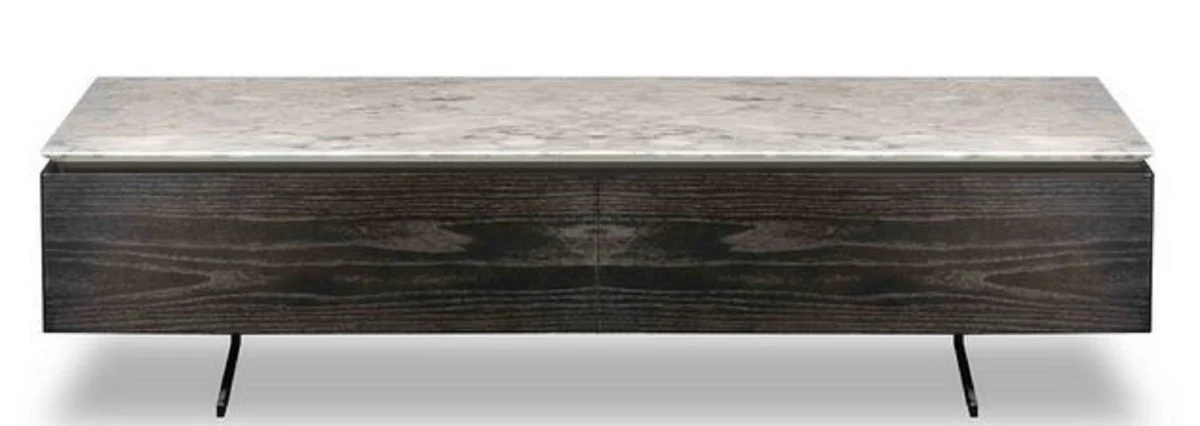 Luxury coffee table with 2 drawers black / white 150 x 80 x H. 38 cm - Living room table with marble top - Luxury furniture