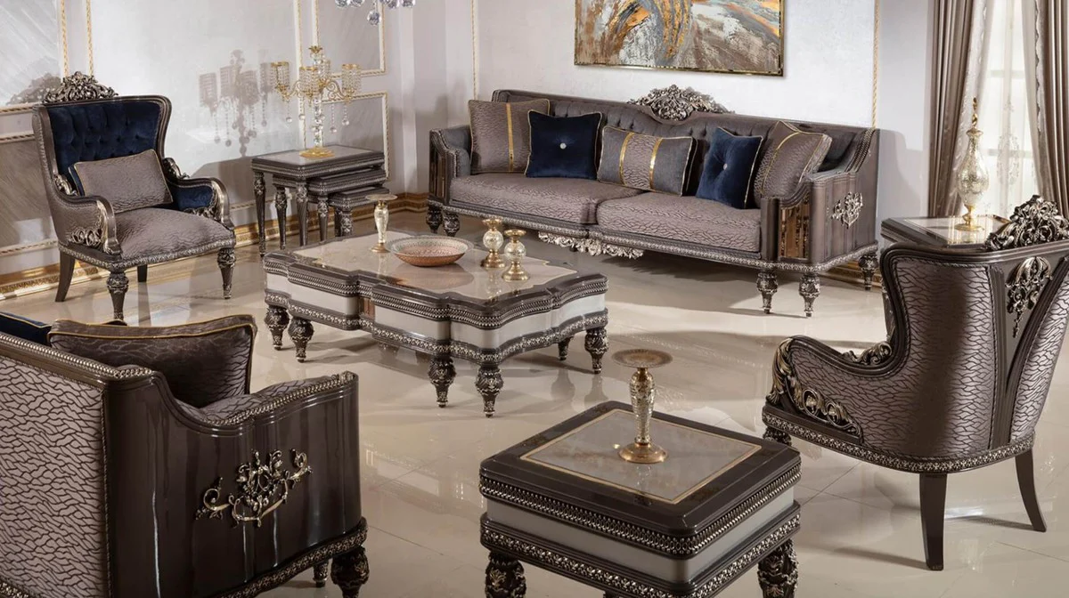 Luxury baroque side table gray / dark brown / gold - magnificent solid wood table in baroque style - baroque living room furniture - noble and magnificent