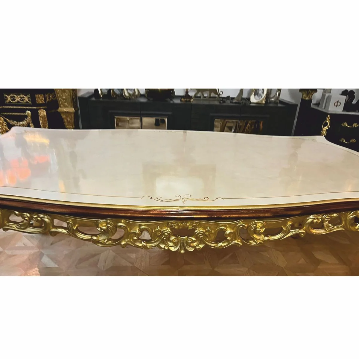 Luxury Baroque Dining Table Cream / Gold / Brown 225 cm - Baroque Dining Room Furniture