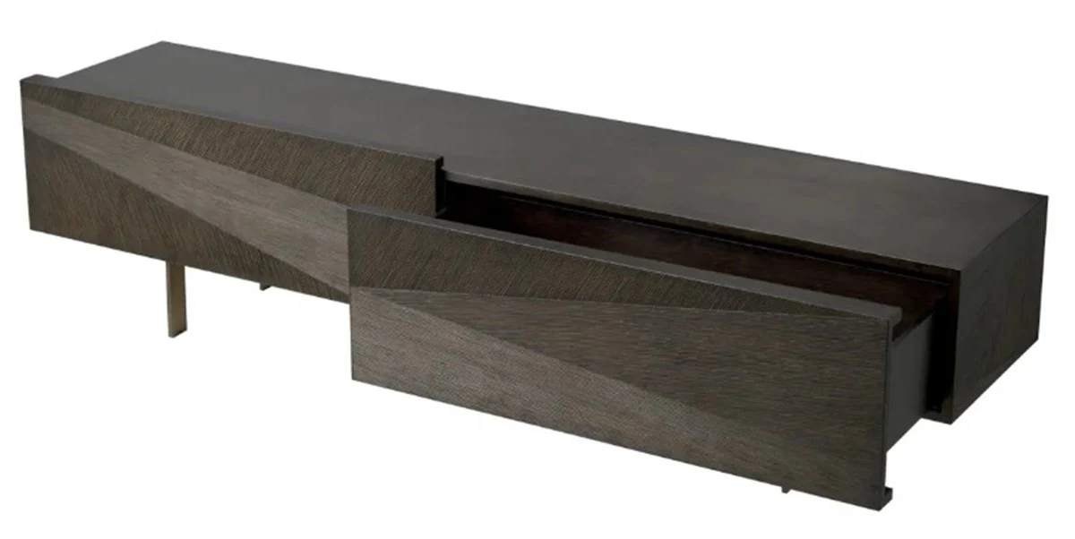 Luxury TV cabinet with oak veneer, mocha W. 200 cm, D. 43.5 cm, H. 52 cm