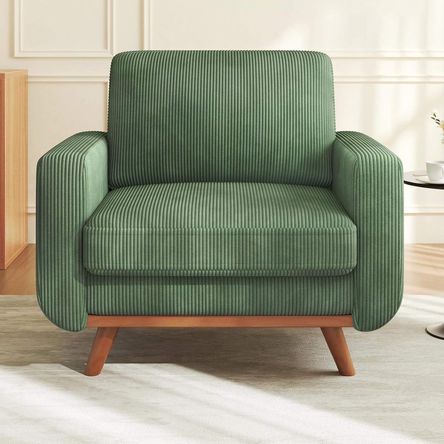 Vesgantti 68" Loveseat Sofa - Green, Comfy Corduroy with Spring Cushion, Solid Wood Frame, Modern Deep Seat, Bedroom & Living Room, Office Couch