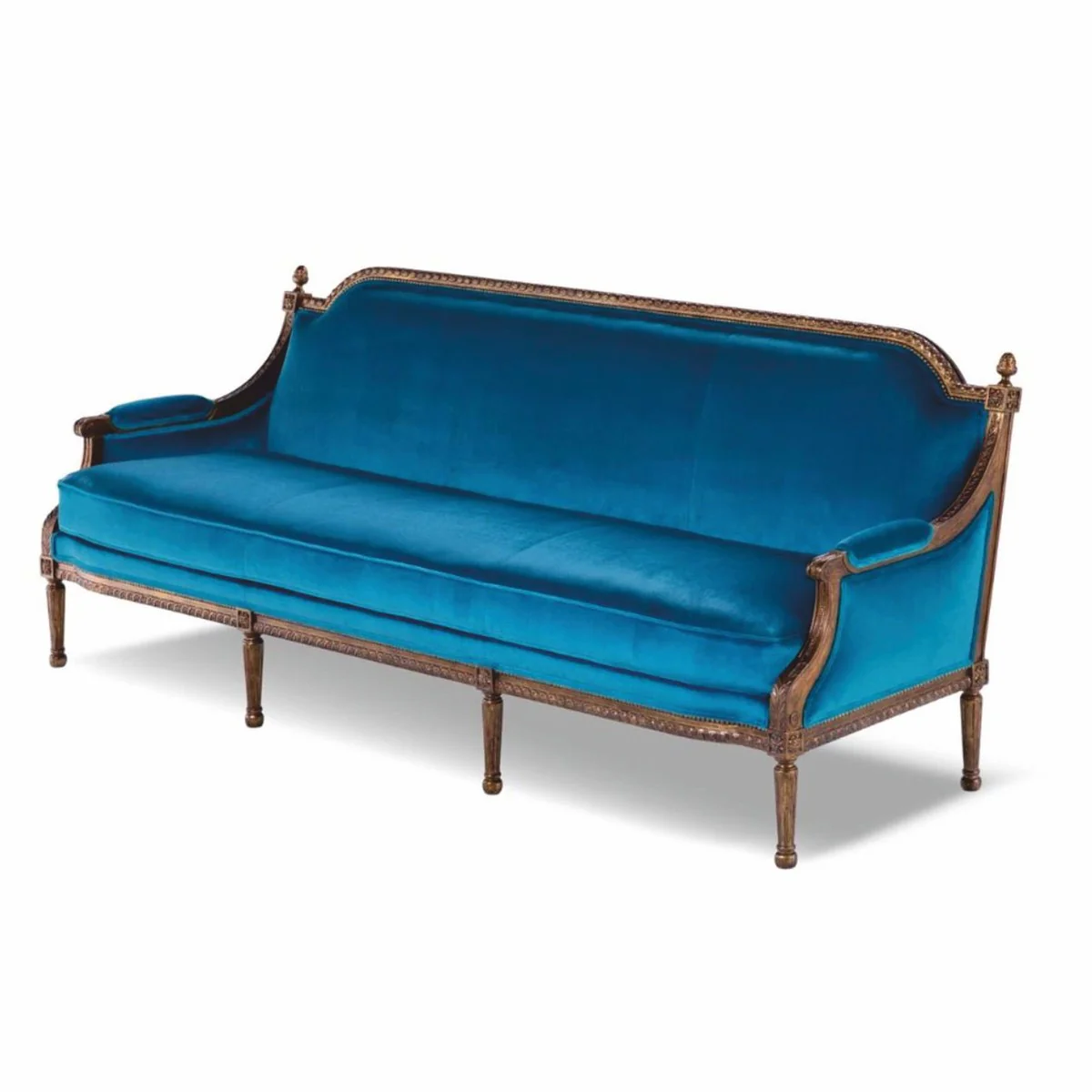 Luxury Baroque Velvet Sofa Blue / Brown 233 cm - Baroque style living room furniture