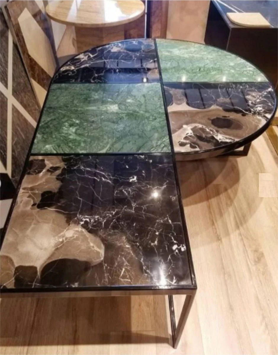 Luxury coffee table green / brown / black 135 x 90 x H. 40 cm - Modern living room table with marble tops - Luxury living room furniture