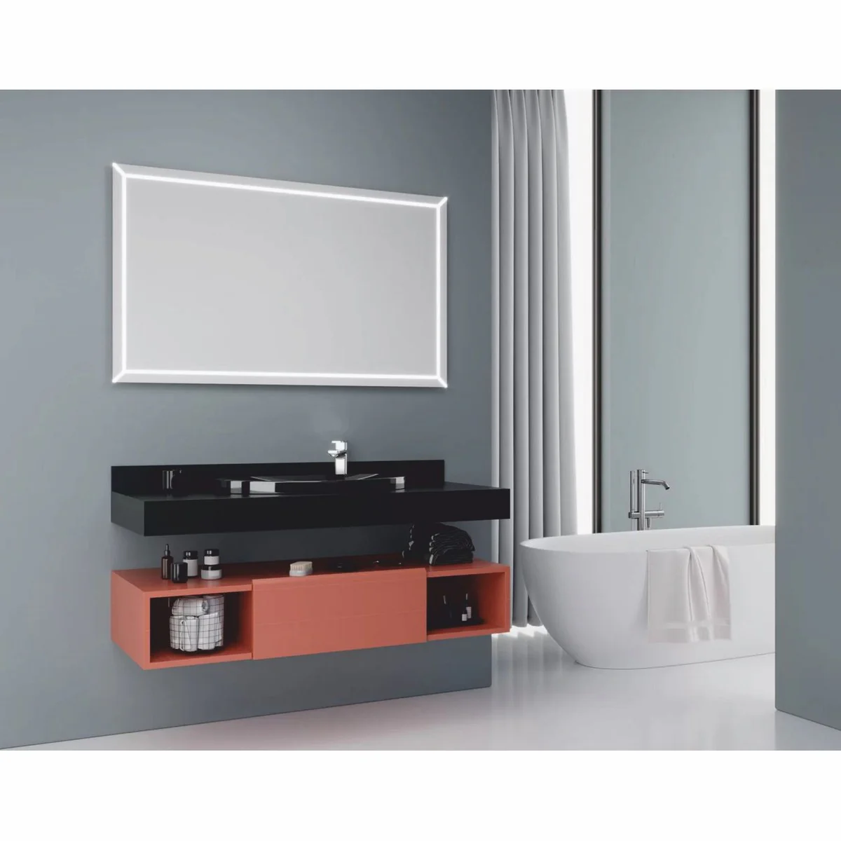 Luxury Bathroom Set Matt Black / Matt Pink 120 cm - Bathroom Furniture
