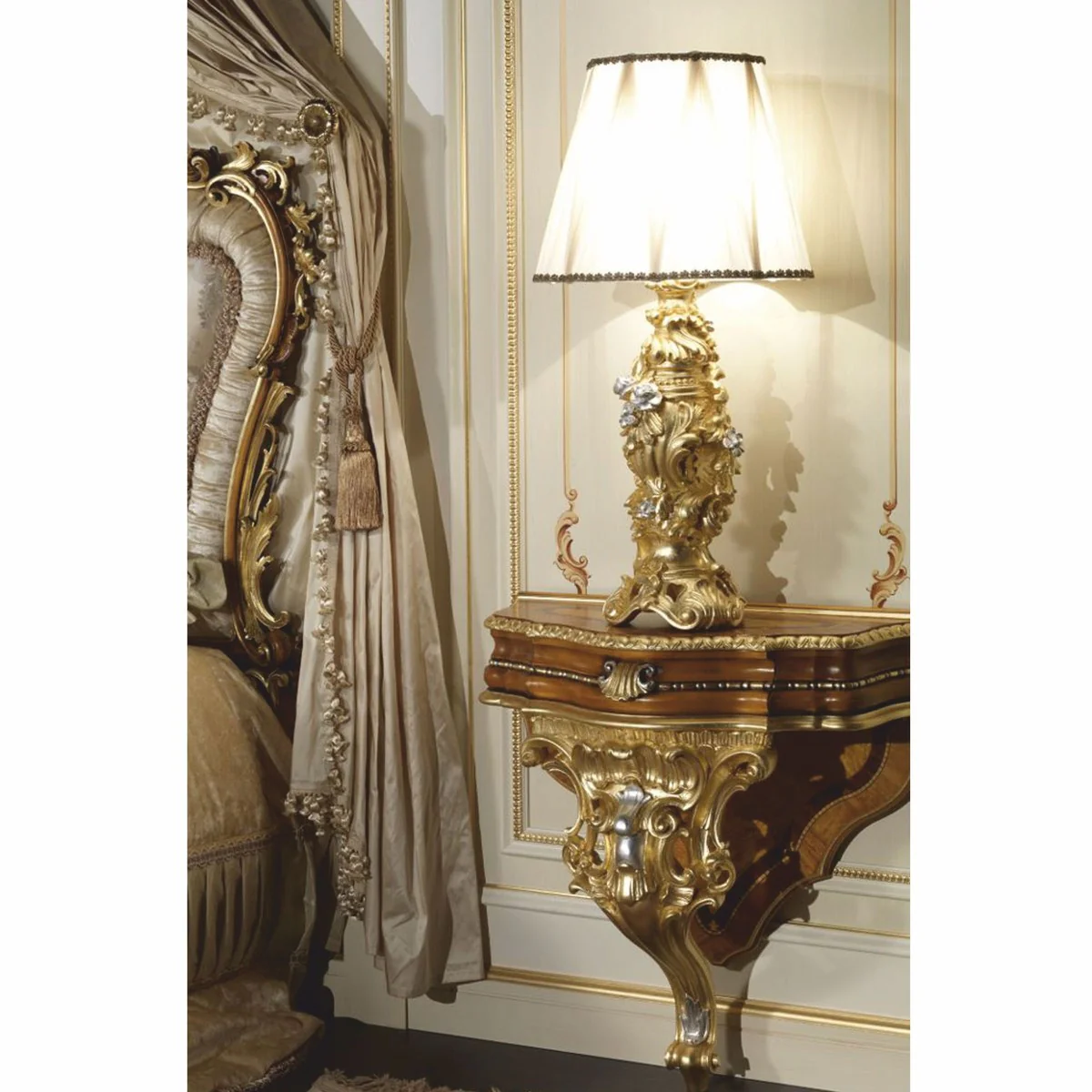 Luxury Baroque table lamp gold / silver / white H. 85 cm - Made in Italy