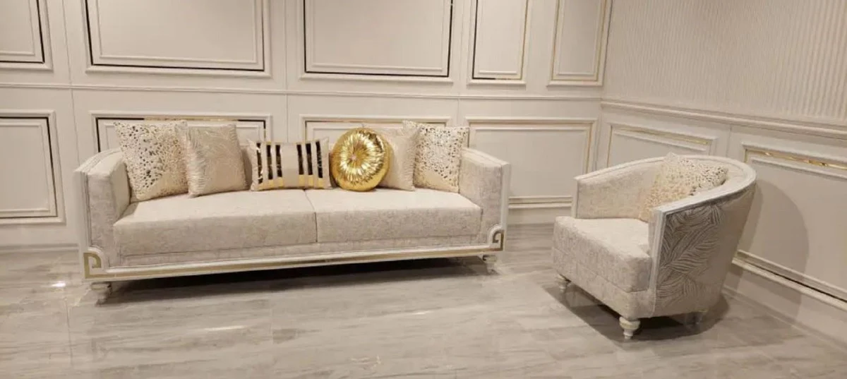 Luxury Art Deco Sofa Gray / White / Gold - Living Room Sofa - Hotel Sofa - Luxury Art Deco Living Room & Hotel Furniture