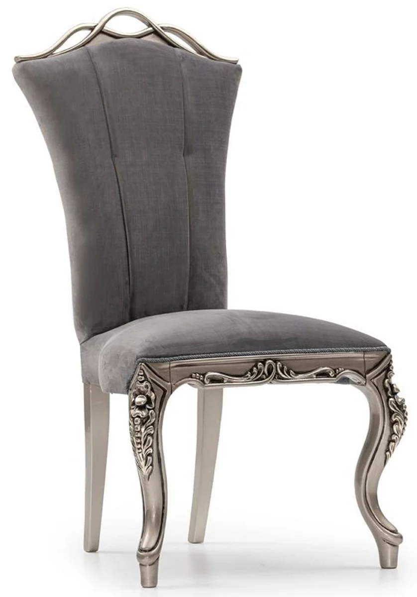 Luxury Baroque Dining Room Chair Gray / Silver - Magnificent Baroque Style Kitchen Chair - Luxury Dining Room Furniture in Baroque Style - Baroque Furniture - Noble & Magnificent