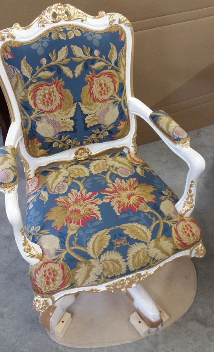 Luxury Baroque Office Chair Multicolored / White / Gold - Magnificent Handcrafted Solid Wood Desk Chair - Baroque Office Furniture - Luxury Quality - Made in Italy