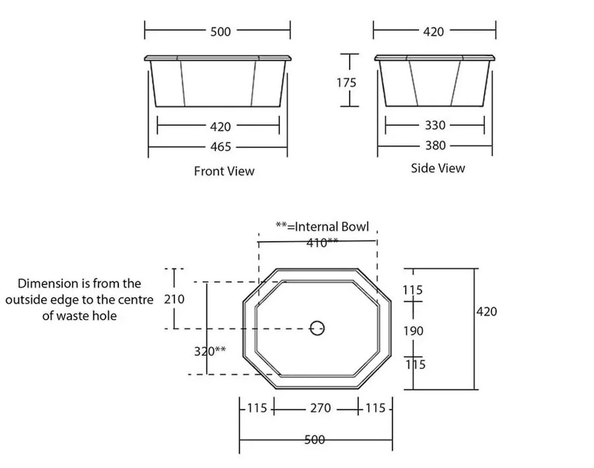 Luxury insert washbasin black 50 x 41.5 x H. 17.5 cm - ceramic washbasin for insertion - luxury quality - Art Nouveau Art Deco