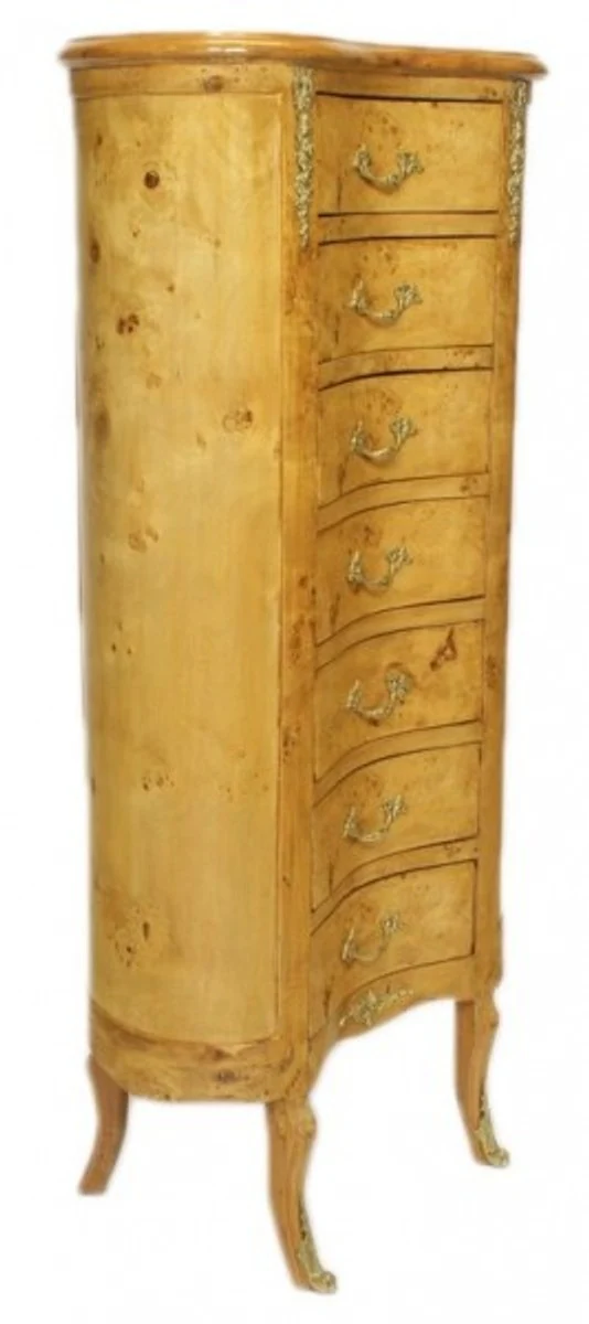 Baroque chest of drawers bird's eye maple / gold with 7 drawers oval - antique style
