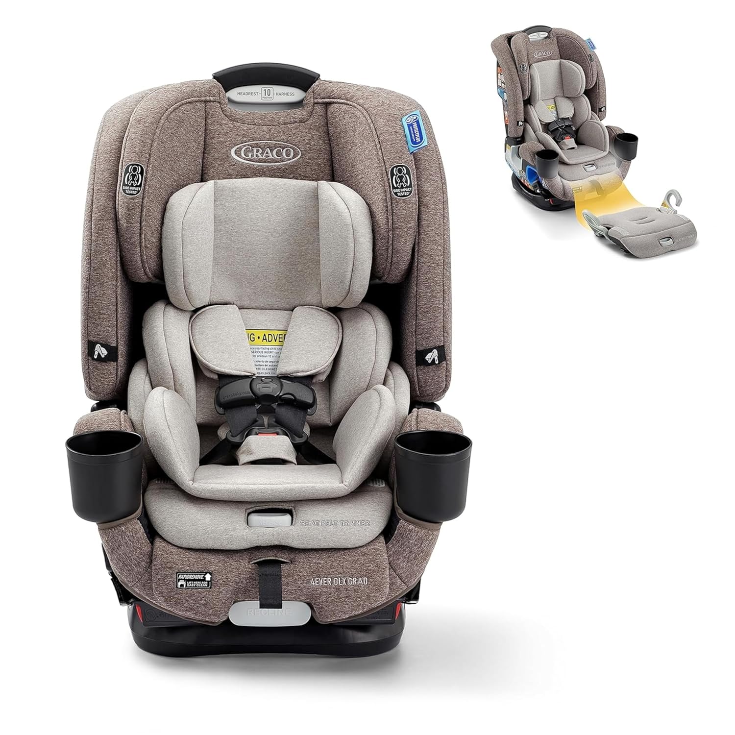 4Ever DLX 4-in-1 Car Seat, Charlie | Infant to Toddler Car Seat, with 10 Years of Use | Rear-Facing, Forward-Facing and Booster Modes | Safe, Comfortable and Convenient