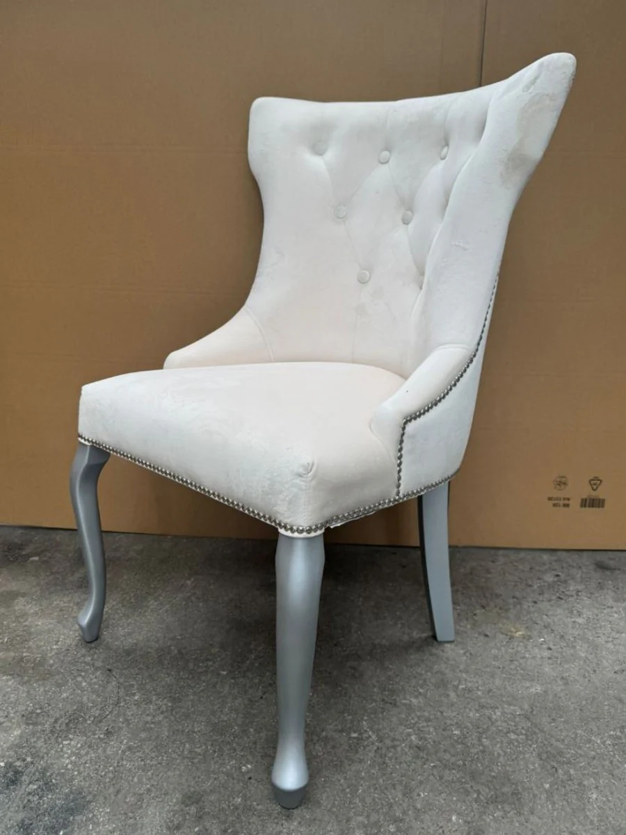 Art Deco Dining Room Chair White / Silver / Gray H. 97 cm - Dining Room Furniture