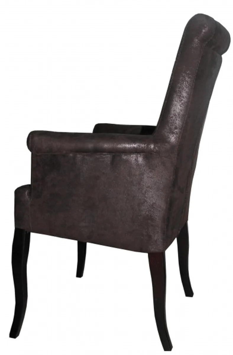 Dining room chair dark brown / brown suede with armrests - Baroque furniture