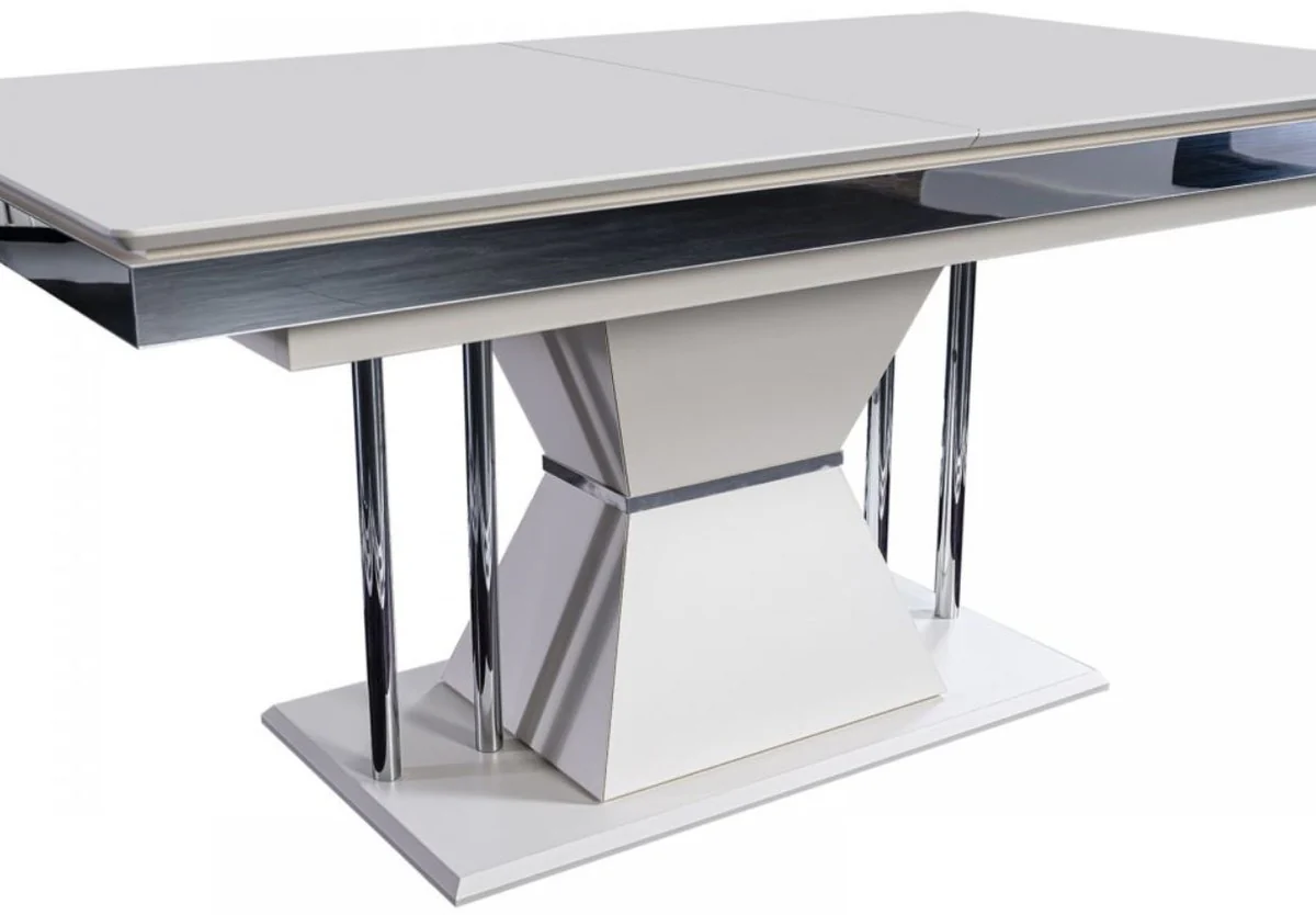 Luxury Art Deco dining table white / gray / silver 164 x 92 x H. 77 cm - Dining room table - Kitchen table - Noble Art Deco dining room furniture