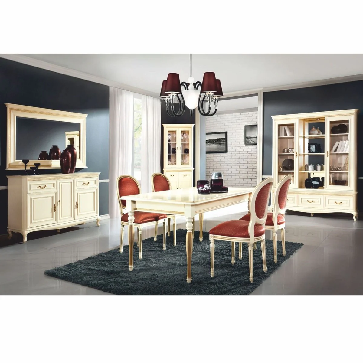 Luxury Baroque corner display cabinet cream / gold H. 206.6 cm - Baroque dining room furniture