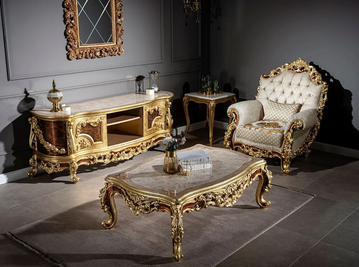 Luxury baroque side table cream / beige / gold - handmade table in baroque style - baroque living room furniture - noble and magnificent