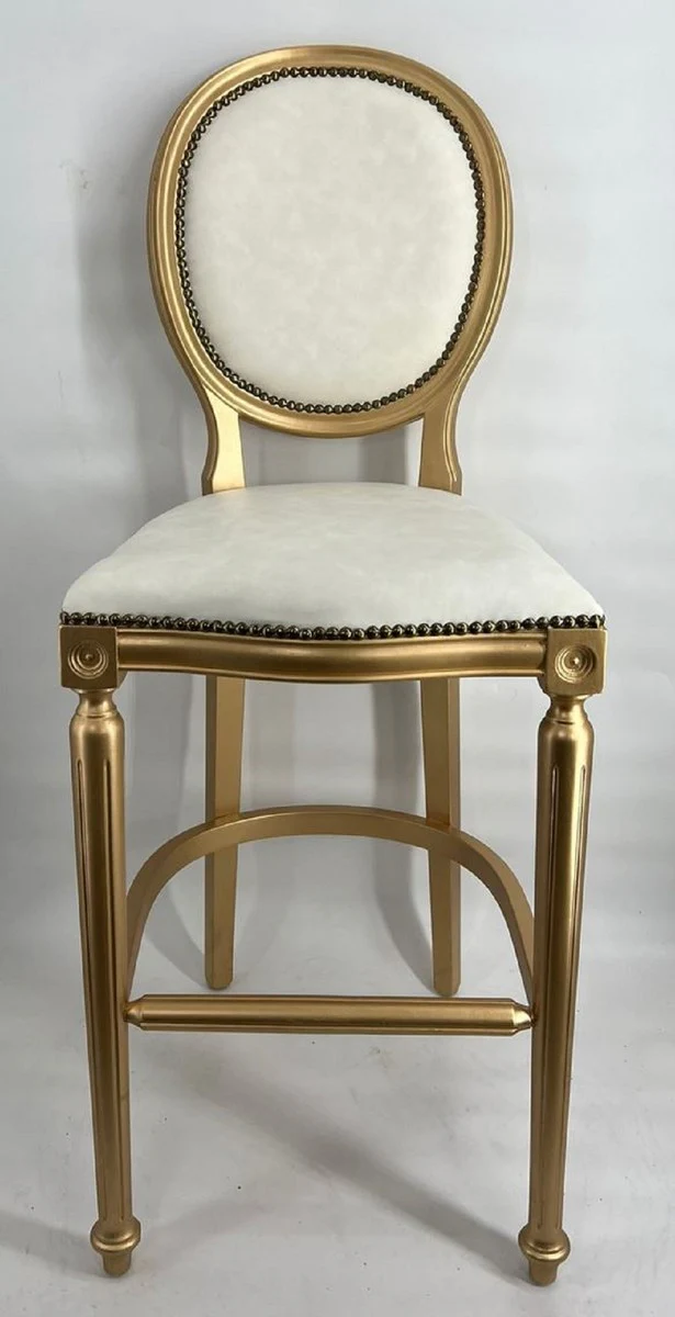 Baroque bar chair light gray / gold - handmade solid wood bar stool with elegant velvet fabric - baroque bar furniture - noble and magnificent