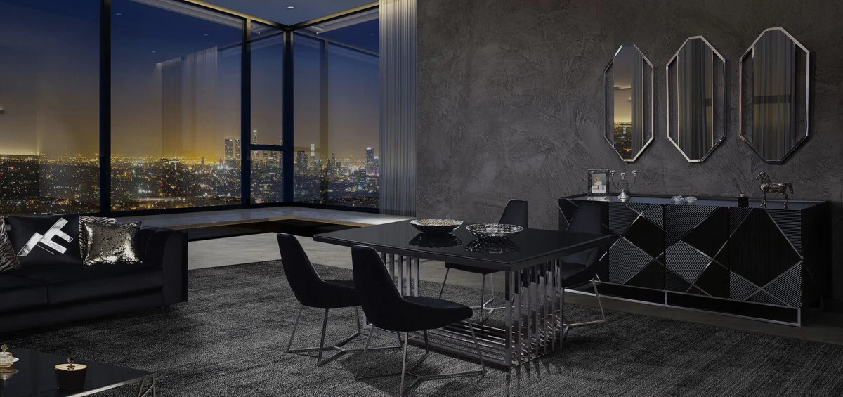 Luxury Dining Room Furniture Set Silver / Black - 1 Dining Table & 6 Dining Chairs - Dining Room Furniture - Luxury Quality