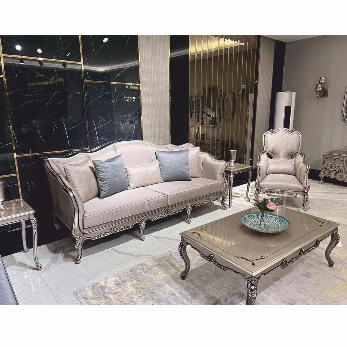 Luxury Baroque Sofa Silver 225 cm - Baroque style living room furniture