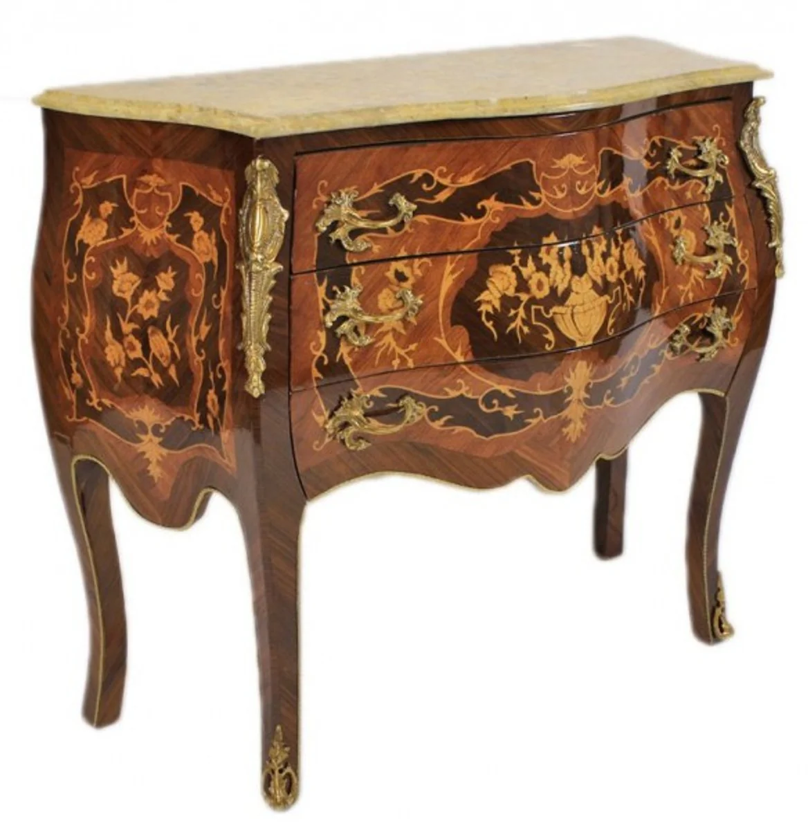Baroque chest of drawers brown with cream marble top 3 drawers - Empire chest of drawers