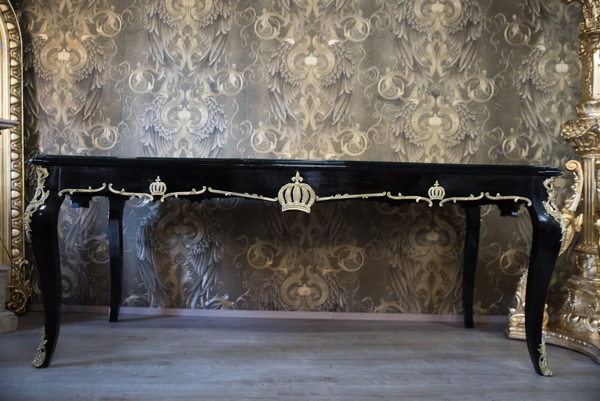 Pompöös by Baroque dining table with glass top black / gold - Pompöös Baroque dining table designed by Harald Glööckler