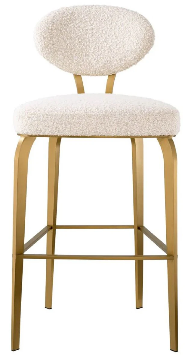 Luxury bar chair cream / brass 50 x 55 x H. 106 cm - Padded bar stool - Bar furniture - Luxury furniture - Luxury quality