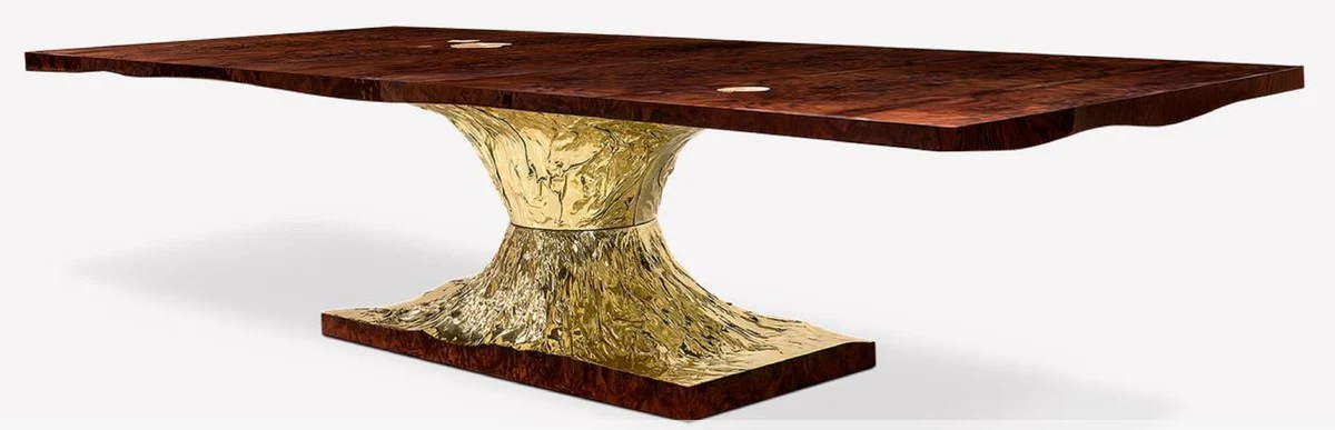 Luxury designer dining table brown / gold 330 x 130 x H. 76 cm - Rectangular dining room table - Italian luxury dining room furniture - Luxury furnishings - Luxury quality - Made in Italy