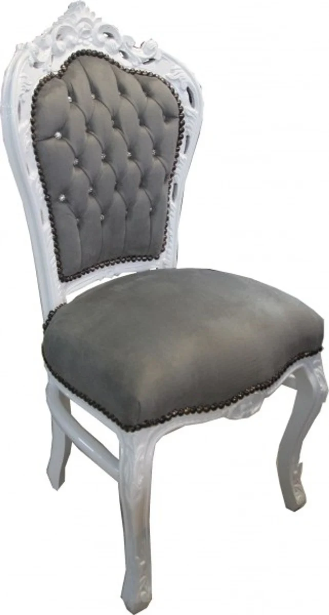 Baroque dining room chair gray / white with bling bling rhinestones - furniture antique style
