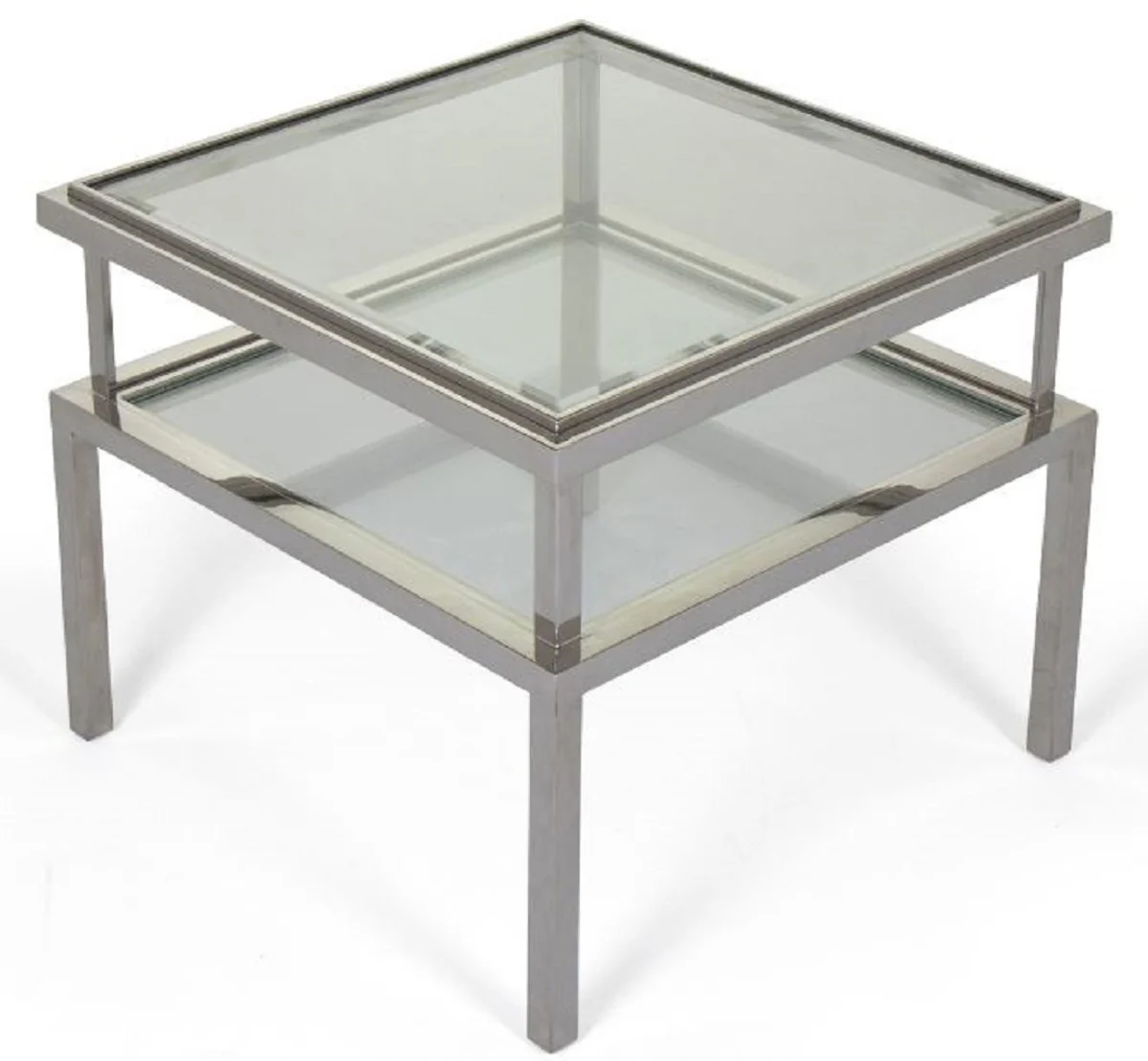 Luxury side table silver 65 x 65 x H. 55 cm - Modern table with tempered glass tops and stainless steel frame - Living room furniture