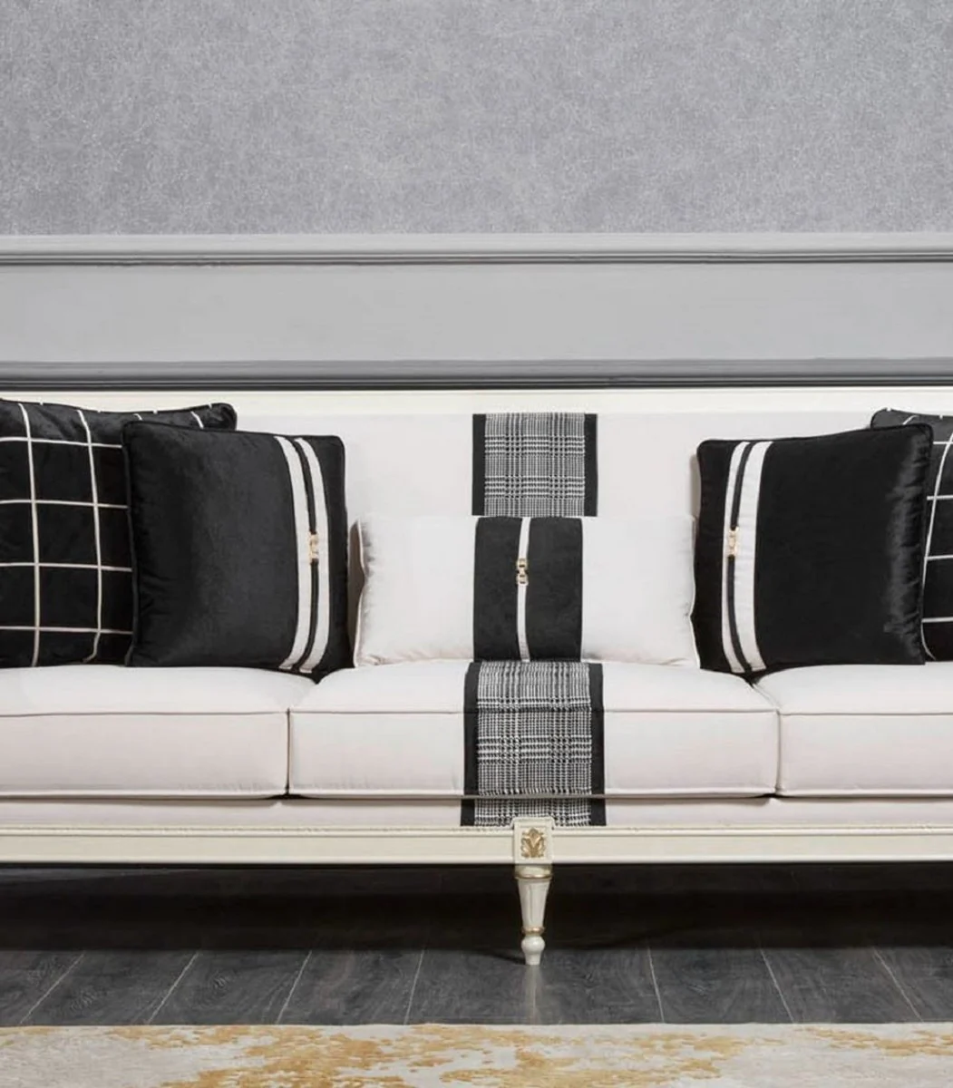 Luxury Baroque Sofa White / Gray / Black / Gold 260 cm - Baroque Living Room Furniture