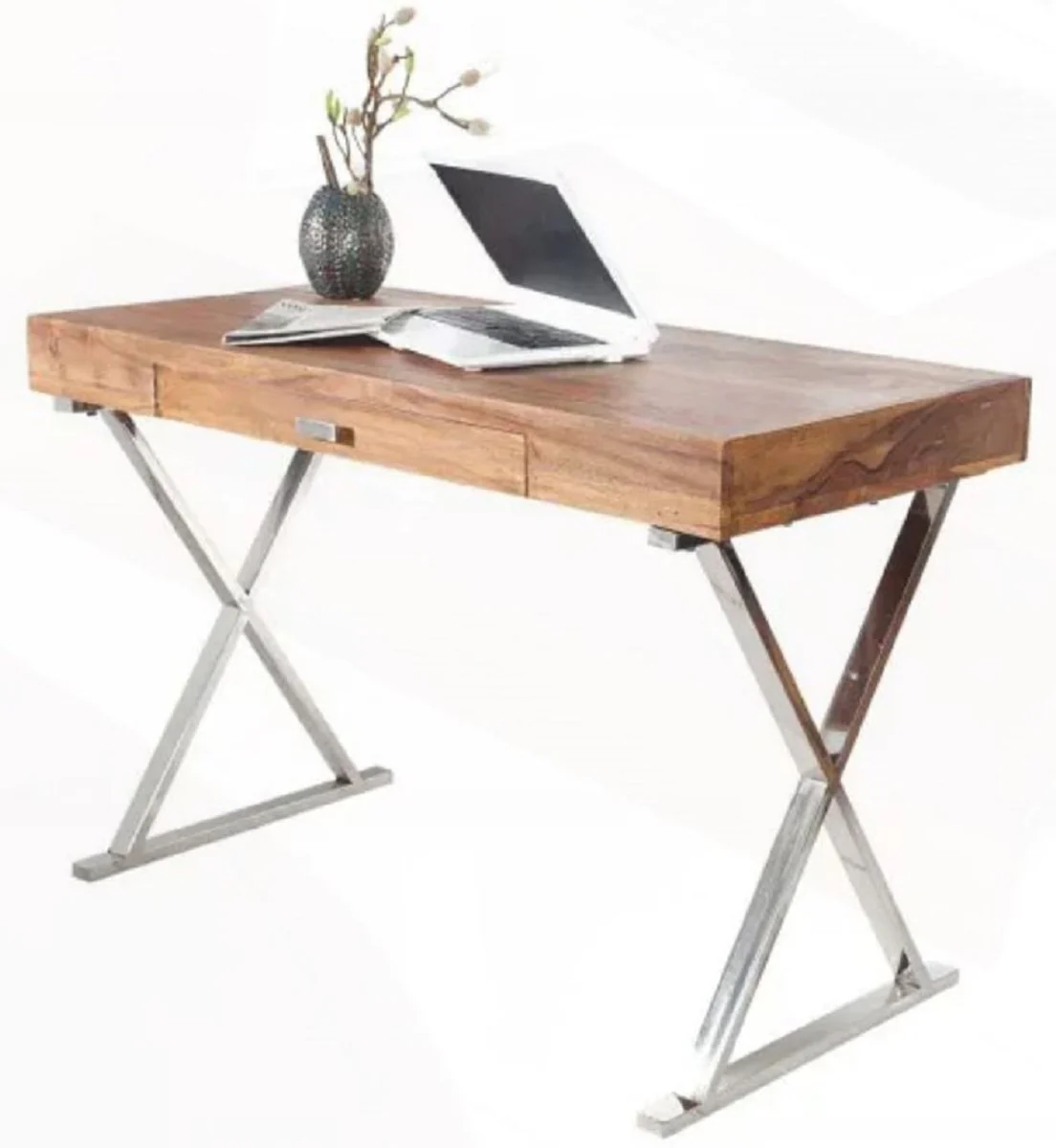 Desk with drawer brown / silver 120 cm - office furniture