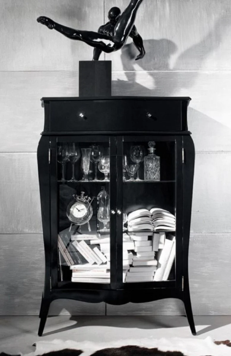 Luxury baroque display cabinet high gloss black - solid wood display cabinet with 2 glass doors and drawer - luxury furniture in baroque style - baroque furniture - baroque furnishings - noble and magnificent