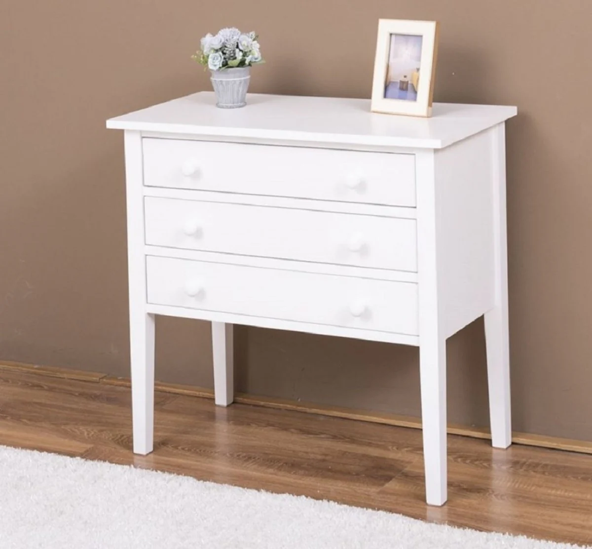 Country house style solid wood chest of drawers with 3 drawers white 80 x 41 x H. 75 cm - country house style furniture