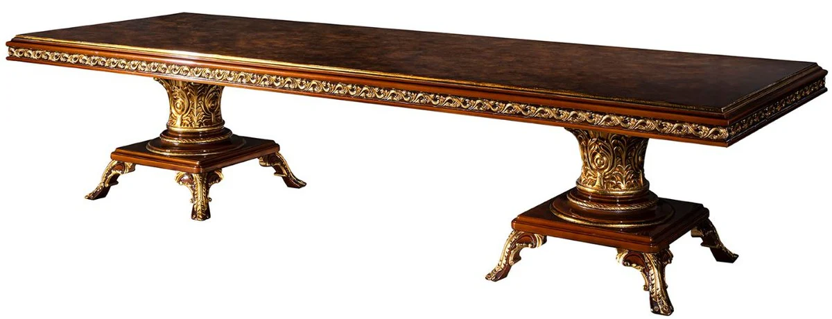 Luxury baroque dining table brown / gold 350 x 120 x H. 80 cm - solid wood dining room table - dining room furniture in baroque style - noble and magnificent