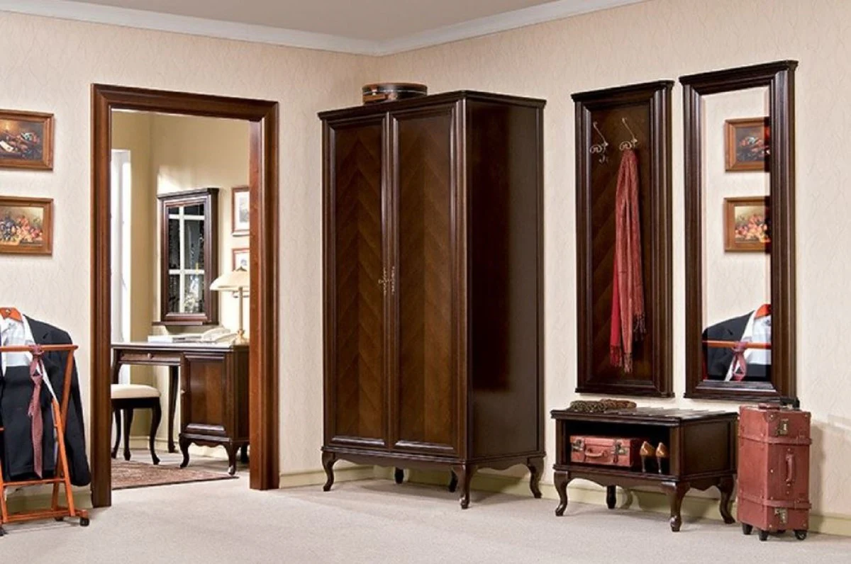 Luxury Art Nouveau bedroom wardrobe dark brown 114.5 x 60 x H. 206 cm - solid wood wardrobe with 2 doors - Baroque & Art Nouveau bedroom furniture