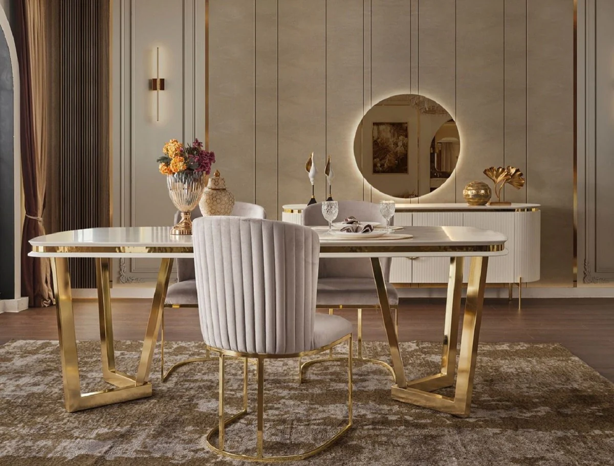 Luxury dining room chair set of 8 gray / gold 66 x 52 x H. 90 cm - Luxury dining room & restaurant furniture