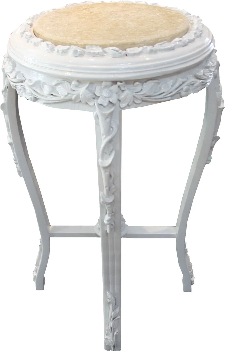 Baroque side table round Flowers white/cream antique look - 71 x 42 cm