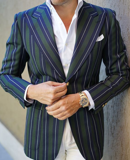 Dressy Colorblock Striped Lapel Collar Pocket Blazer
