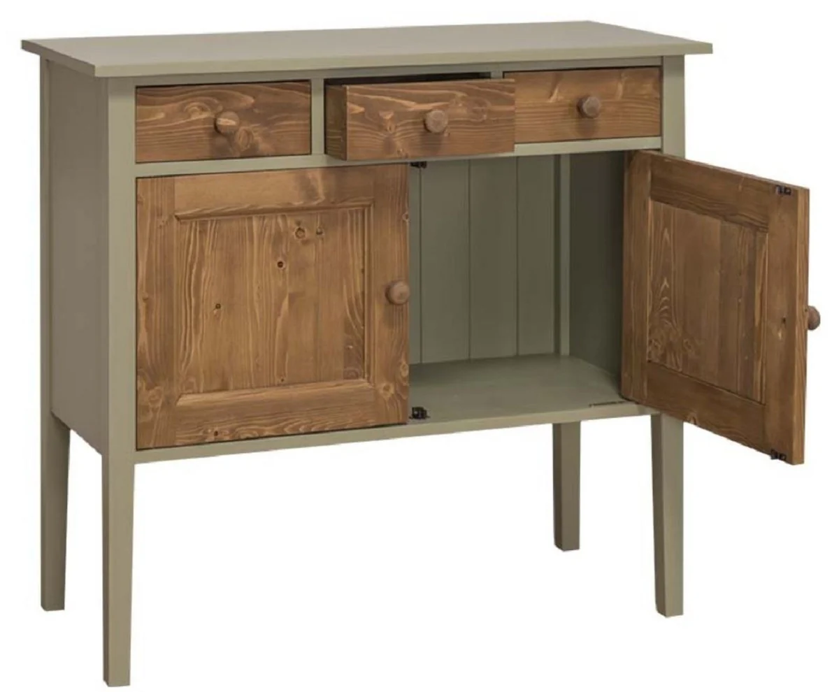 Country house style chest of drawers with 3 drawers and 2 doors green / brown 100 x 41 x H. 90 cm - country house style furniture