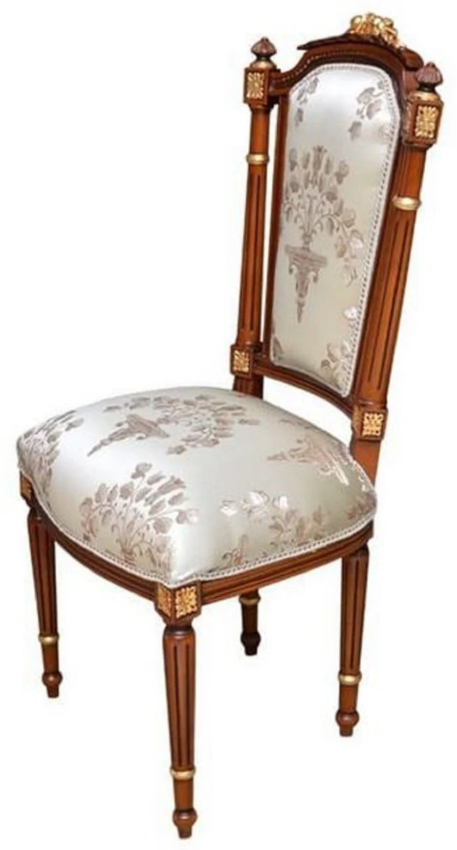 Baroque Dining Chair Cream / Brown / Gold - Handmade Antique Style Chair - Dining Room Furniture in Baroque Style