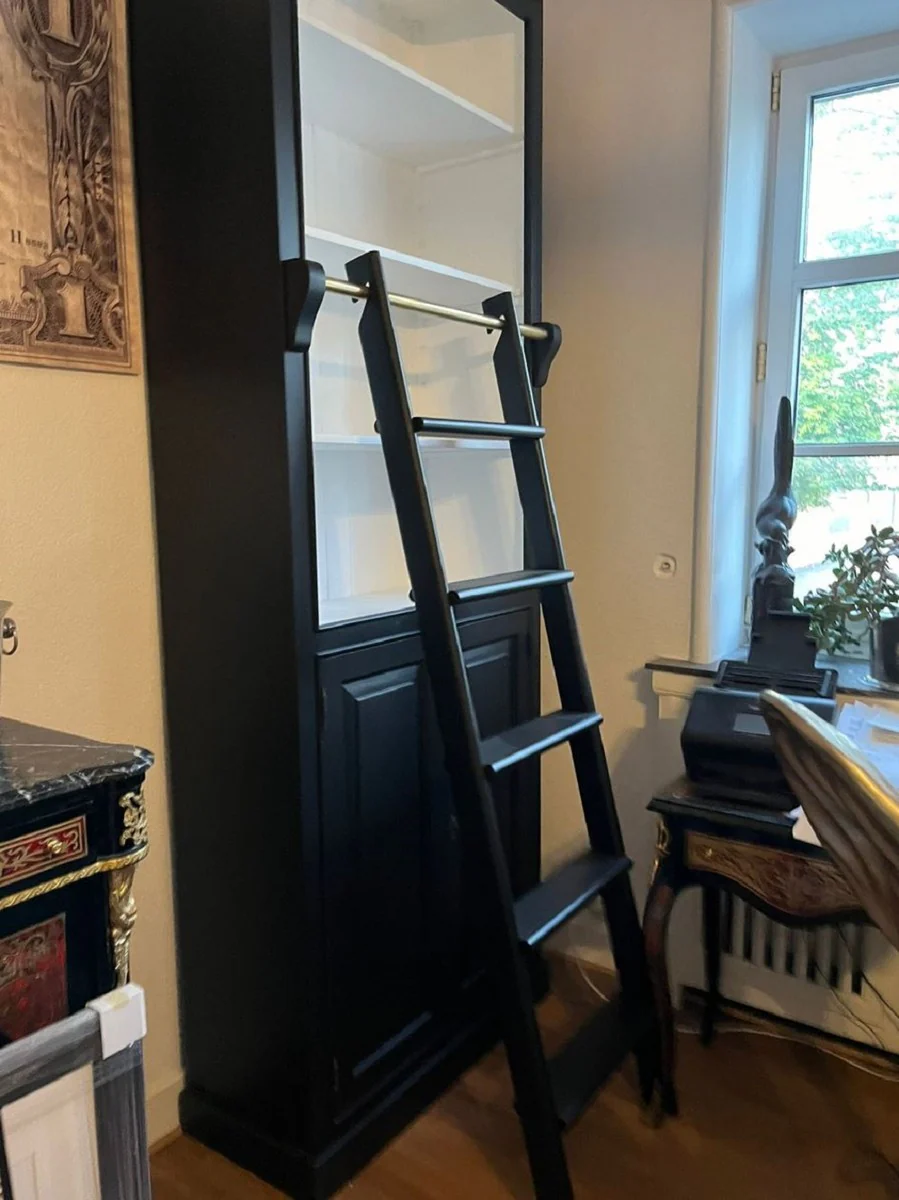 Country house style bookcase with ladder black / white H. 260 cm - country house style furniture