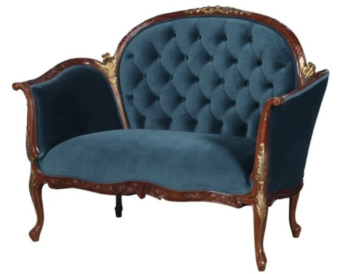 Baroque velvet sofa blue / brown / brass 125 x 73.5 x H. 92.5 cm - furniture in the baroque style