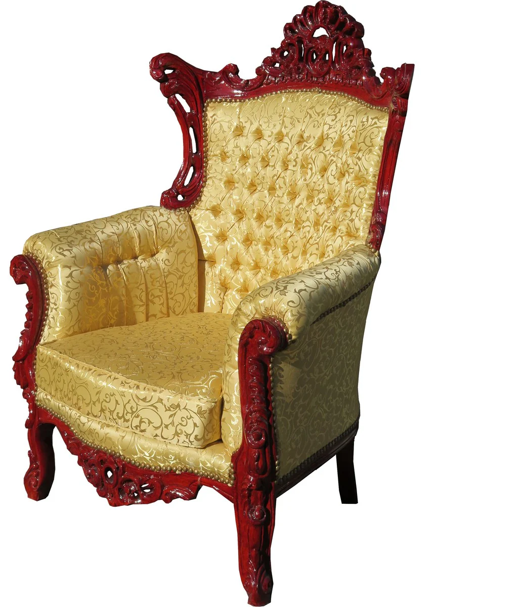 Baroque Armchair Al Capone Gold Pattern / Brown Red - Antique Style Living Room Furniture - Limited Edition