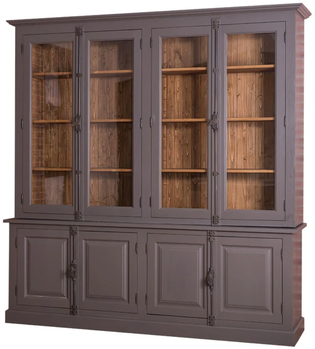 Country house style living room display cabinet purple gray / brown 223 x 50 x H. 228 cm - living room cabinet with 8 doors