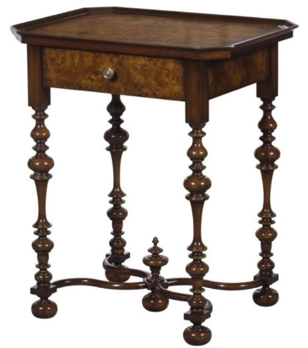 Luxury Baroque side table with drawer brown / dark brown 58 x 42 x H. 69 cm - Baroque furniture