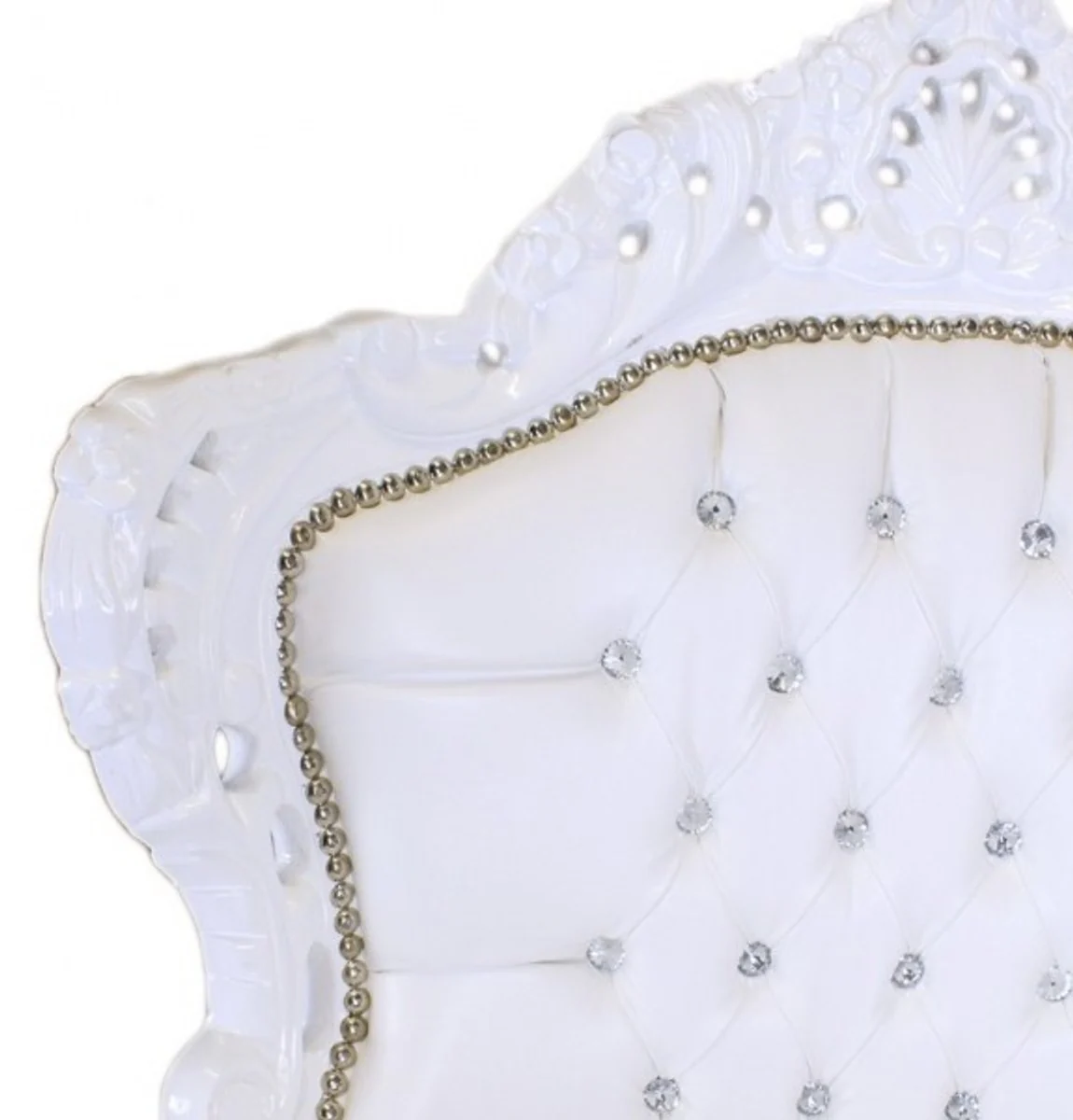 Baroque armchair King white leather look with bling bling glitter stones - luxury baroque furniture