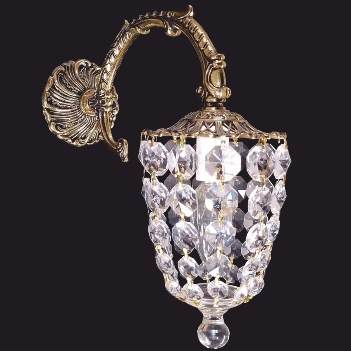 Luxury Baroque crystal glass wall light antique brass H. 31 cm