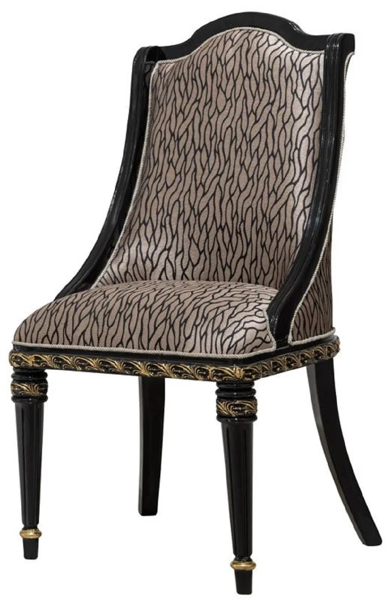 Luxury Baroque Dining Room Chair Set of 6 Silver Pattern / Black / Gold - Magnificent Baroque Style Kitchen Chairs - Luxury Baroque Style Dining Room Furniture - Baroque Dining Room Furniture - Baroque Style Furniture