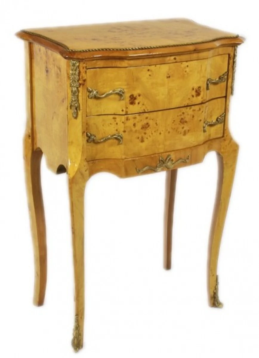 Baroque chest of drawers bird's eye maple / gold with 2 drawers - bedside cabinet antique style